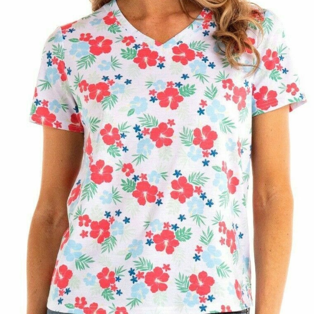 NWT NEW Fresh Produce White Floral Paradise V-Neck Top Small S